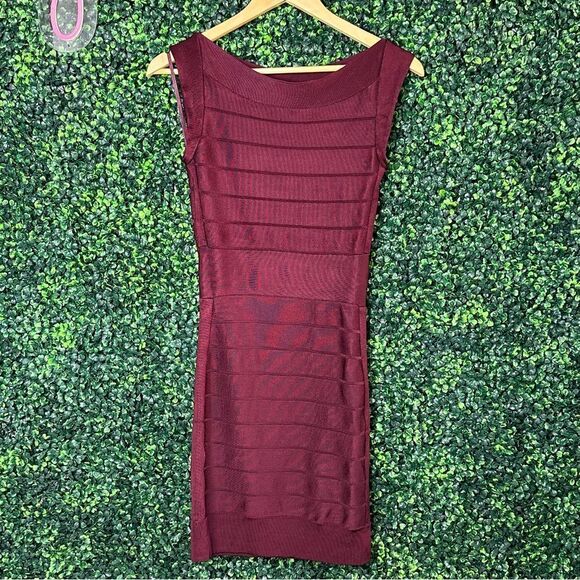 French Connection Sheen Burgundy Bandage Midi Dress Sz 4 - Picture 1 of 5